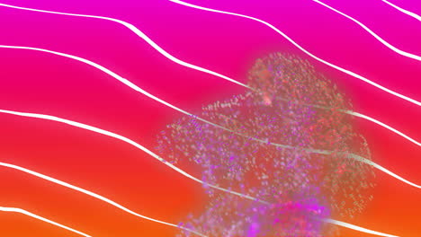 animación de senderos de luz brillante que se mueven sobre un fondo rosado a naranja a rayas
