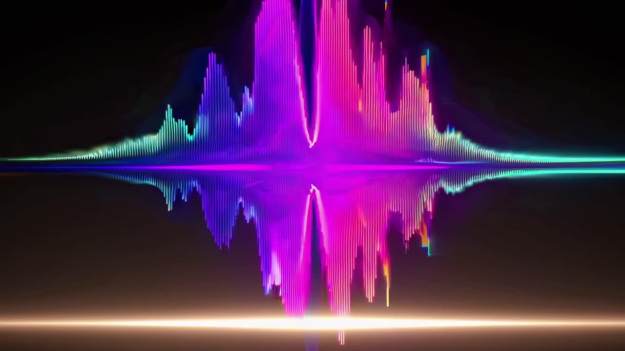 Vibrant soundwave pattern in neon colors on a dark background, viewed ...