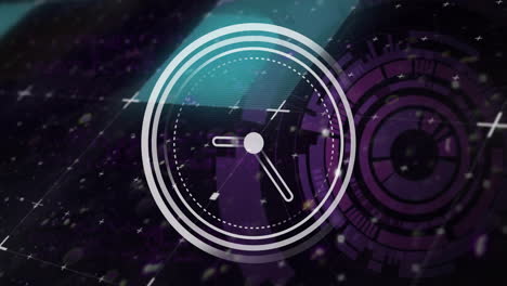 animación del procesamiento de datos digitales sobre el icono del reloj