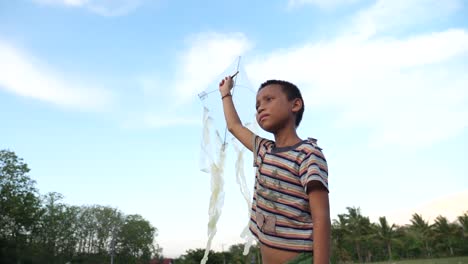 a boy flying a kite