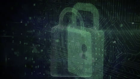 animación del procesamiento de datos a través del icono de candado de seguridad contra las conexiones de microprocesador