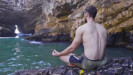 meditating in the beach cave.