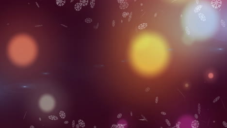 animación de copos de nieve y luces que caen sobre un fondo púrpura
