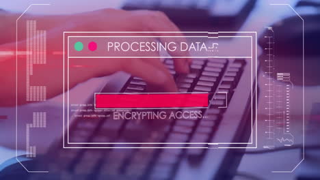 Animation of data processing over hands of caucasian businessman typing on keyboard