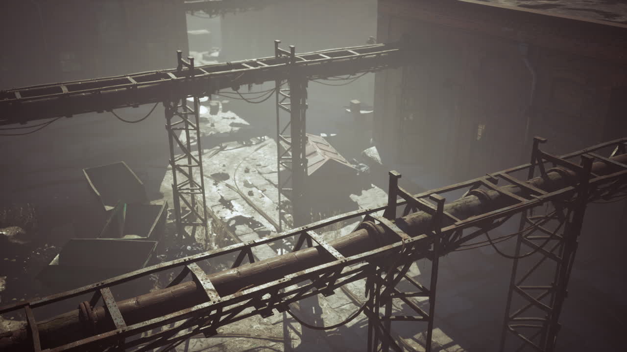 산업 지구 에 있는 콘크리트 폐허 와 함께 버려진 공장