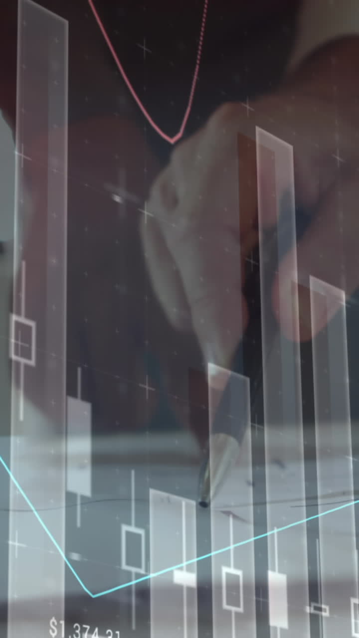 animación de estadísticas y procesamiento de datos financieros sobre empresarios en reuniones