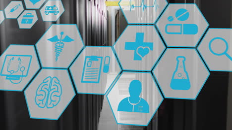 animación de iconos científicos y médicos con procesamiento de datos a través de servidores informáticos