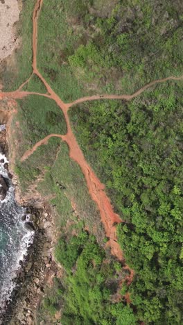 Vertical-shot-of-Punta-Cometa,-waves-and-cliffs-in-Mazunte,-Oaxaca