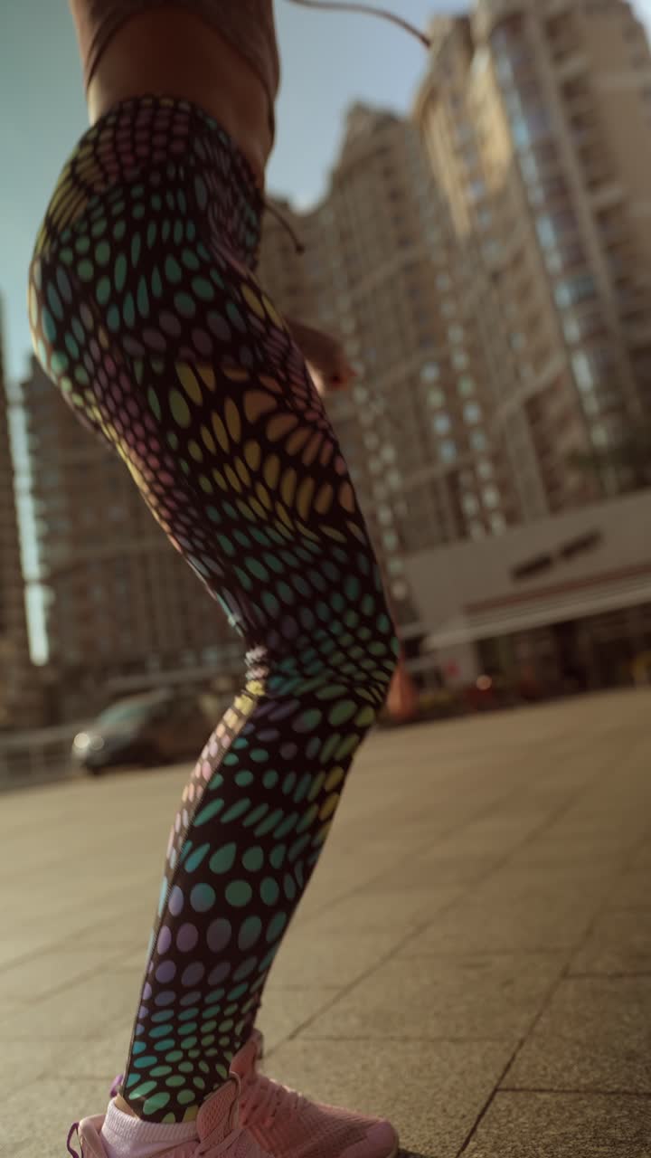 도시에서 점프하는 여자 잭