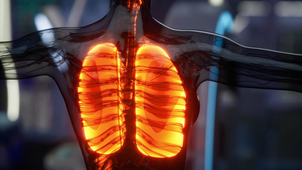Detailed view of human lungs illuminated in a scientific display setting
