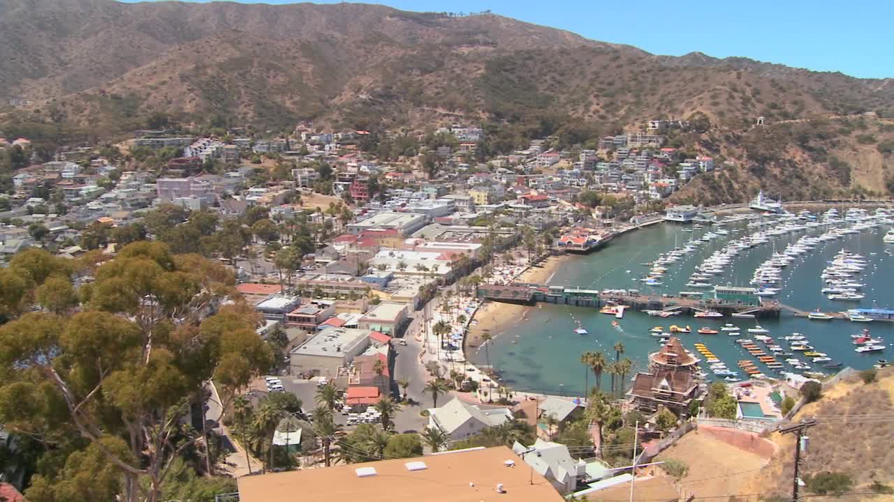 visión general de ángulo alto de la ciudad de avalon en catalina islandc 1