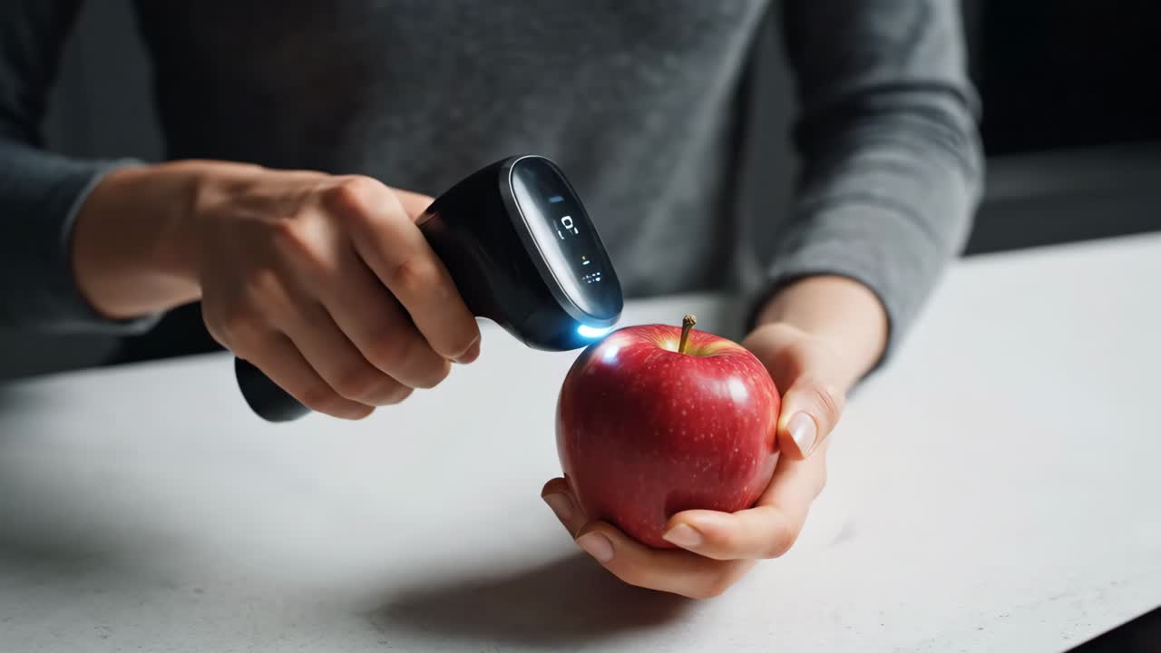 Scanning a Red Apple with a Handheld Scanner