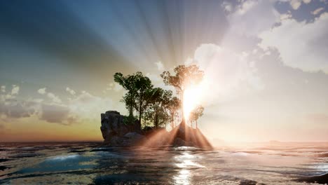 rocky island with trees as ocean