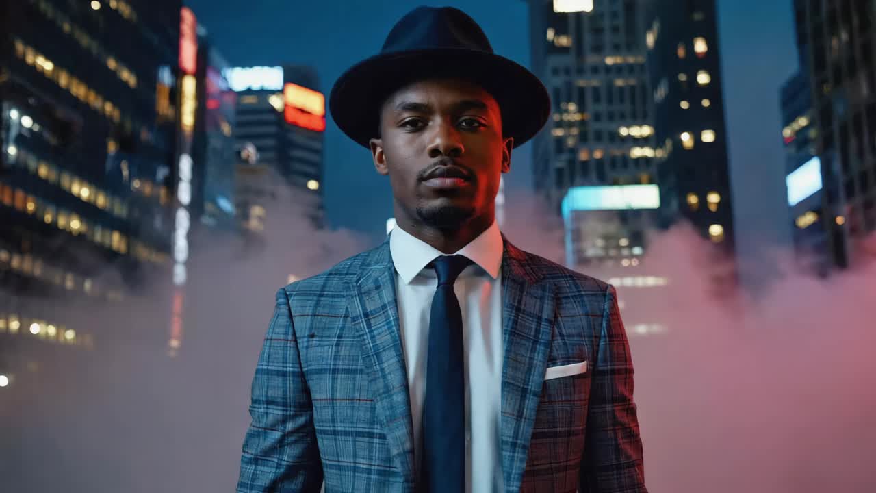 Man in Suit in City at Night