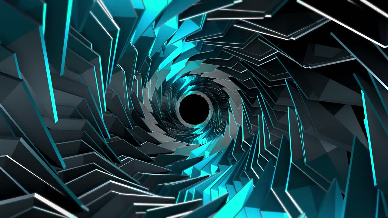 Seamless Loop of Abstract Geometric Tunnel with Blue Neon Lights