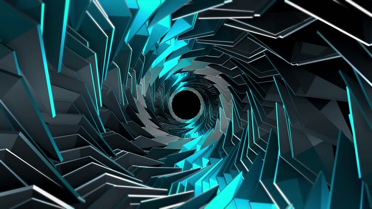 Seamless Loop of Abstract Geometric Tunnel with Blue Neon Lights