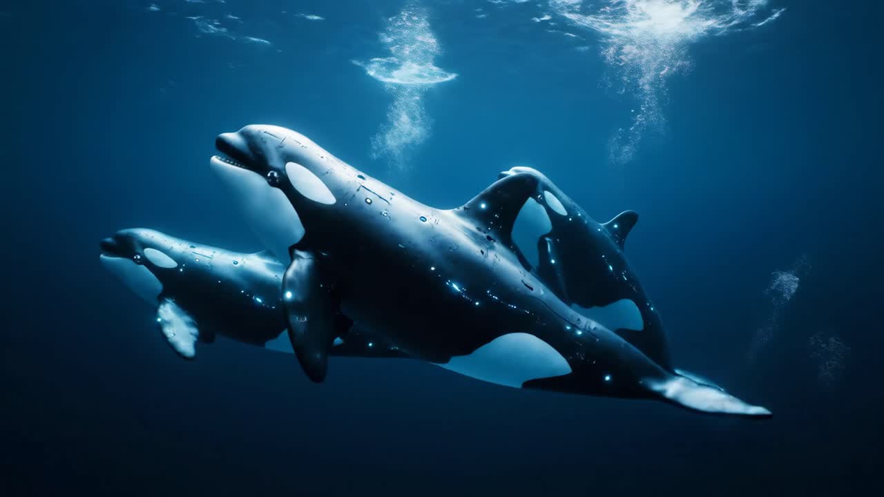 Orcas Underwater