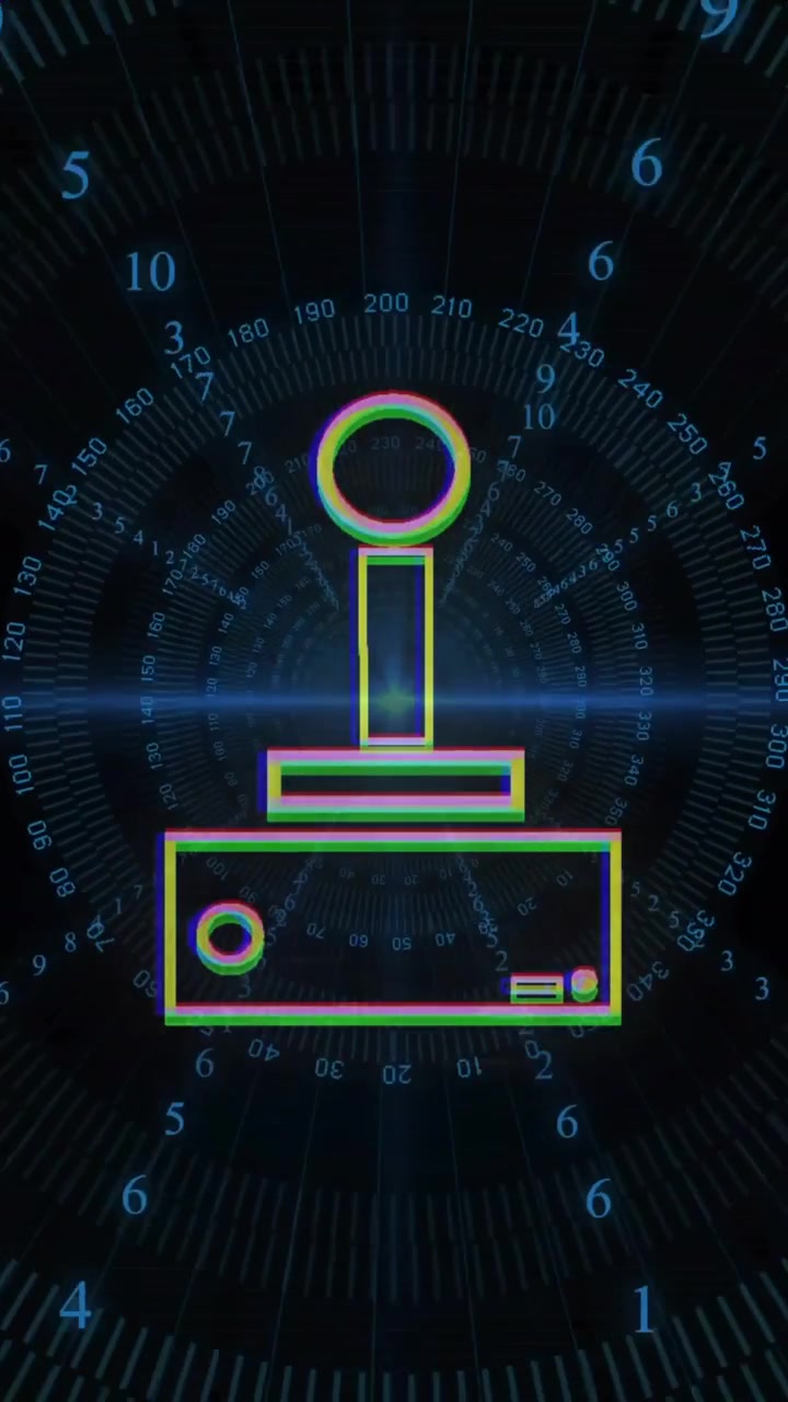 Retro joystick and numbers, gaming technology animation