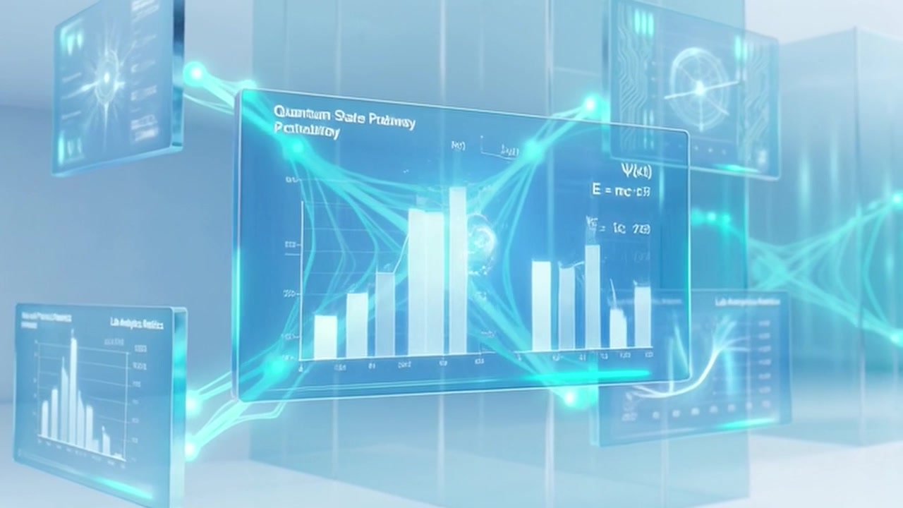 Digital Interface Displaying Quantum Physics Data and Graphs