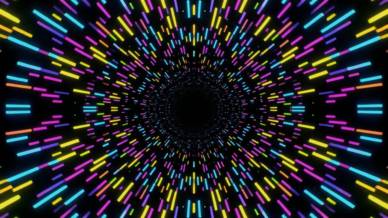Tunnel di luce al neon astratto con linee luminose colorate