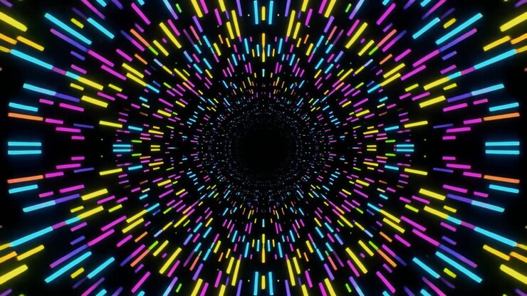 Túnel Abstrato de Luz Neon com Linhas Brilhantes Coloridas