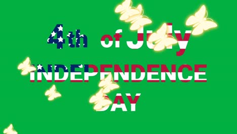 4th of july with flying butterfly isolated on green screen illustration.