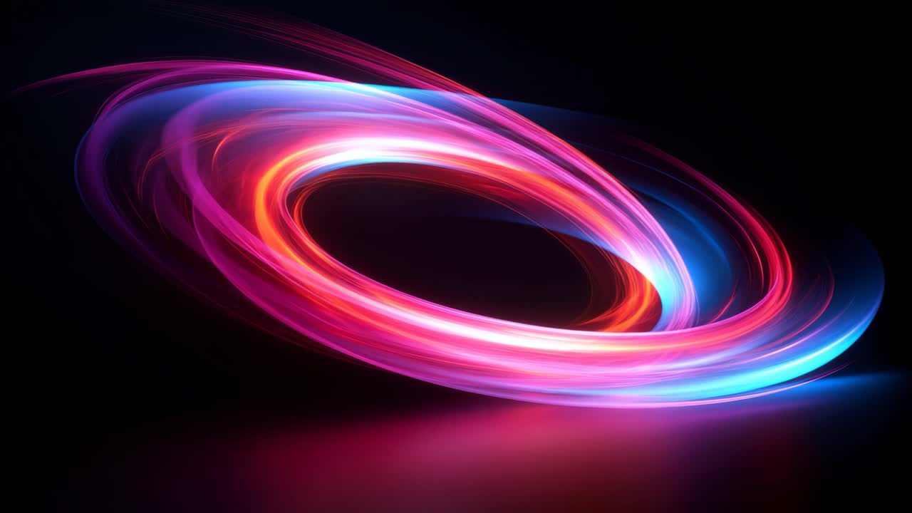 Dynamic swirl of neon lights in vibrant pink and blue, captured from a top-down angle, perfect