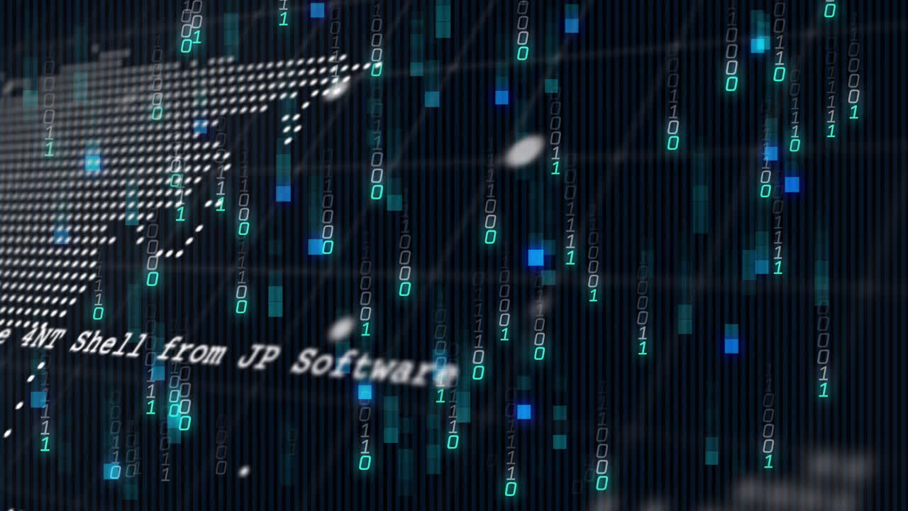 검은색 바탕에 세계 지도와 지구에 대한 데이터 처리의 애니메이션