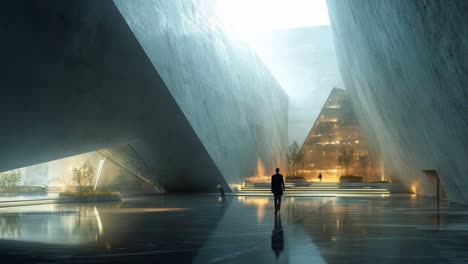 modern concrete architectural interior with man