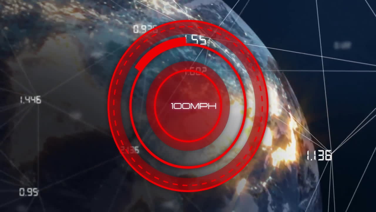 우주에서 지구의 100mph 위를 보여주는 스피도미터 애니메이션