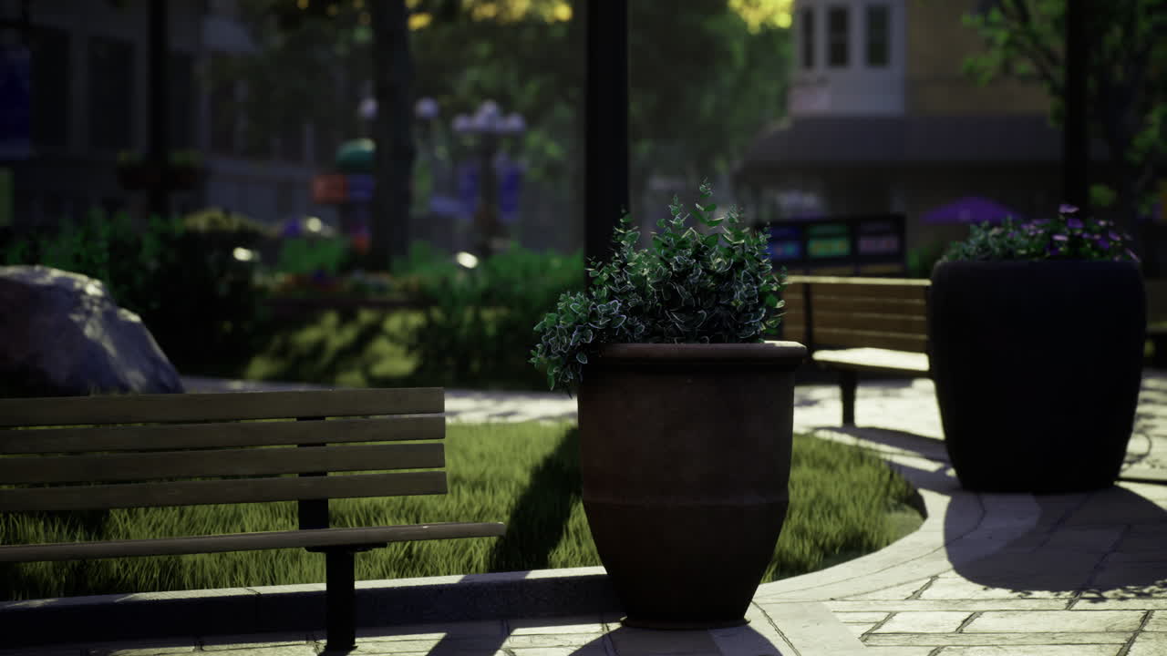 Serenity in a lush park with benches and greenery on a sunny day