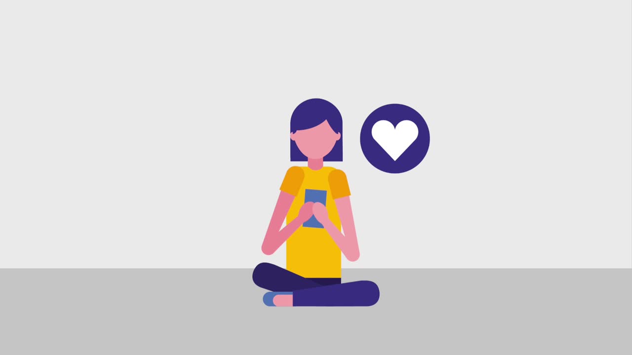 스마트폰을 사용하는 여자 사랑의 심장 메시지