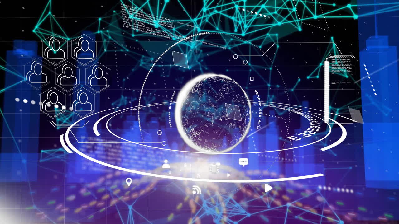 검은색 배경 위의 데이터 처리와 함께 지구의 애니메이션