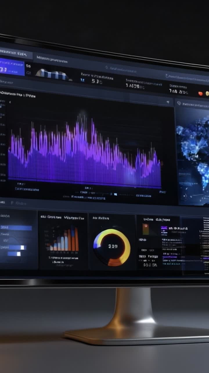 Dynamic Data Visualizations Displaying Real-Time Analytics and Trends on Modern Monitor with Vibrant Graphical Representations and Interactive Dashboards