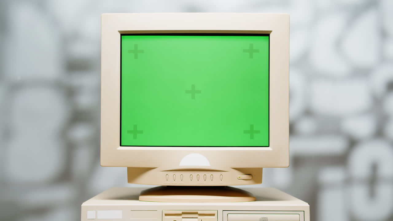 Vintage CRT Computer Monitor with Green Screen