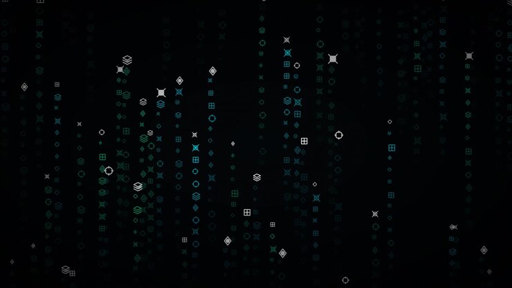 Digital Matrix Rain With Abstract Geometric Icons