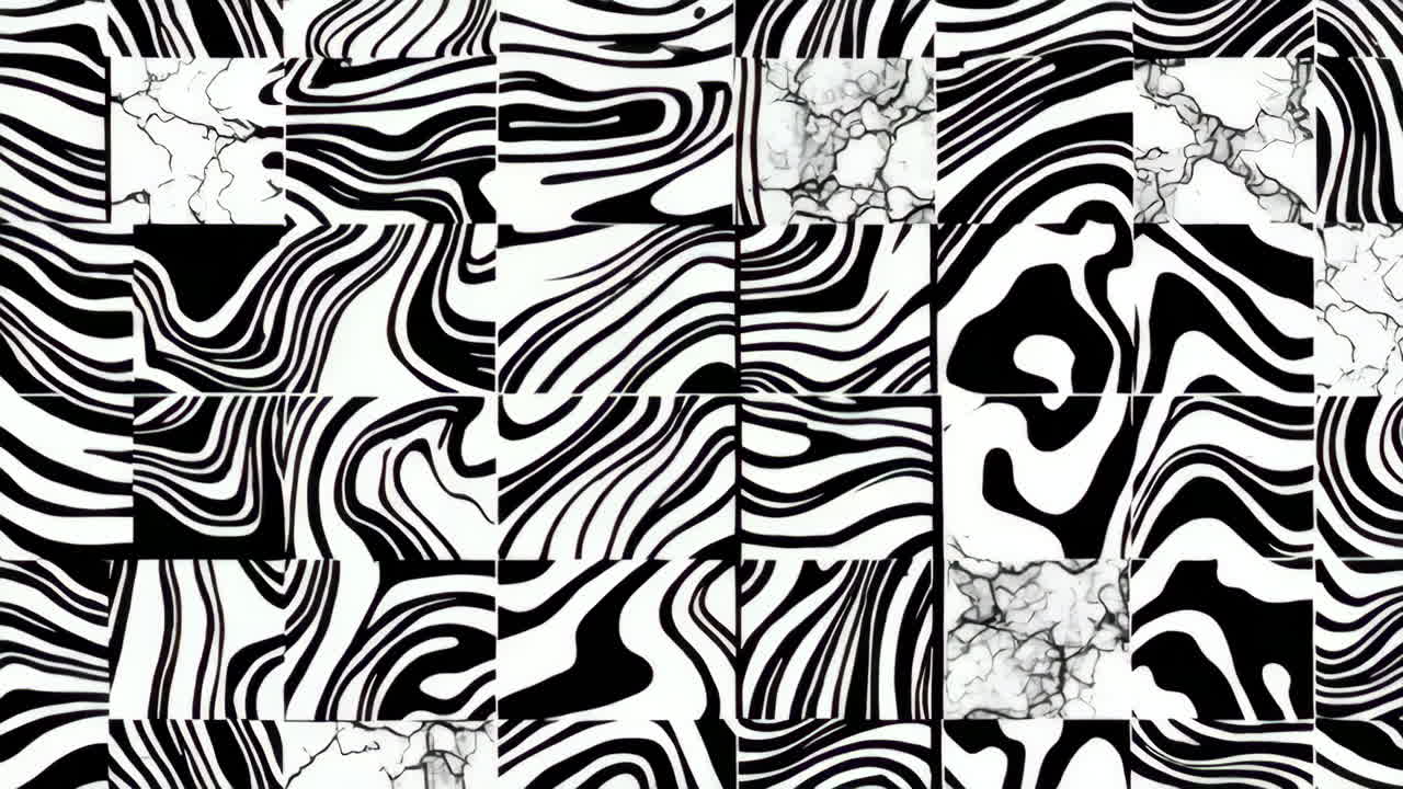Abstract Black and White Wavy and Cracked Pattern Mosaic