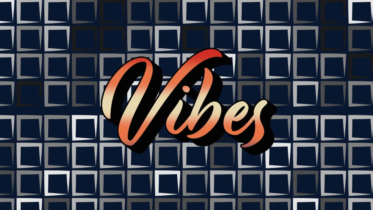 animación de vibraciones texto sobre cuadrados en fondo negro