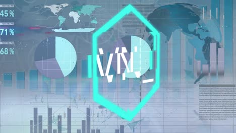 Animation-Von-NFU-Und-Sechseck-über-Diagrammen-Und-Daten-Auf-Grauem-Hintergrund