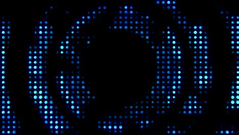 círculo de bucle metálico azul vintage con reflejo de luz y efecto de rayos azules en fondo negro, concepto de música en vivo de lujo disco pop entretenimiento de conciertos