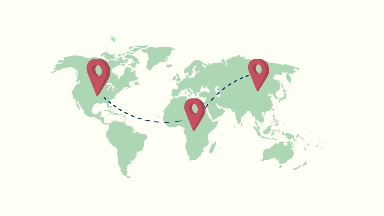 animación del servicio de ubicación de gps con pines en mapas de la tierra