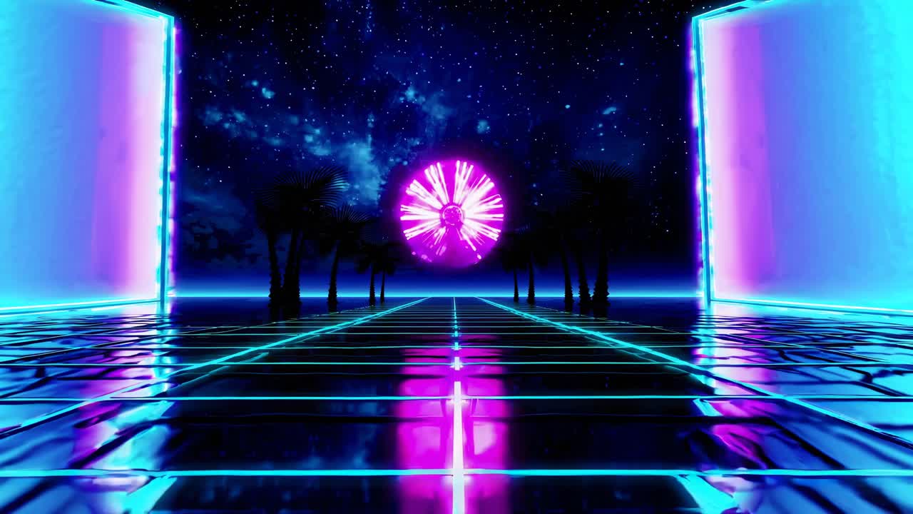 el túnel de neón retro futurista por la noche