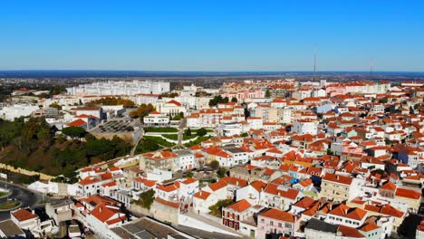 Drone-shot-of-Palmela,-near-Setubal-in-Portugal