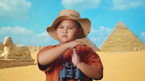 child explorer at the pyramids