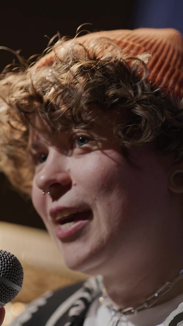 Close Up of Young Female Comedian Performing Emotional Monologue