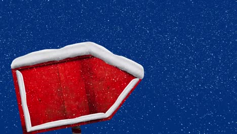 Animation-of-snow-falling-over-wooden-sign-board-on-blue-background