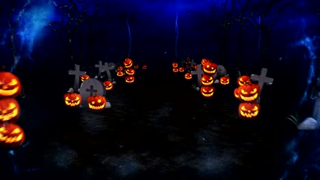 noche de halloween espeluznante, calabaza en un bosque místico, bucle
