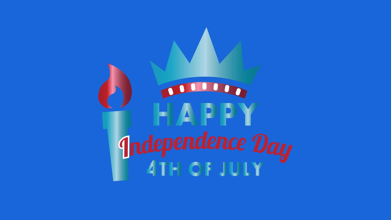 미국 국기, 자유의 여신상, 7월 4일 문자, 파란색 원과 색