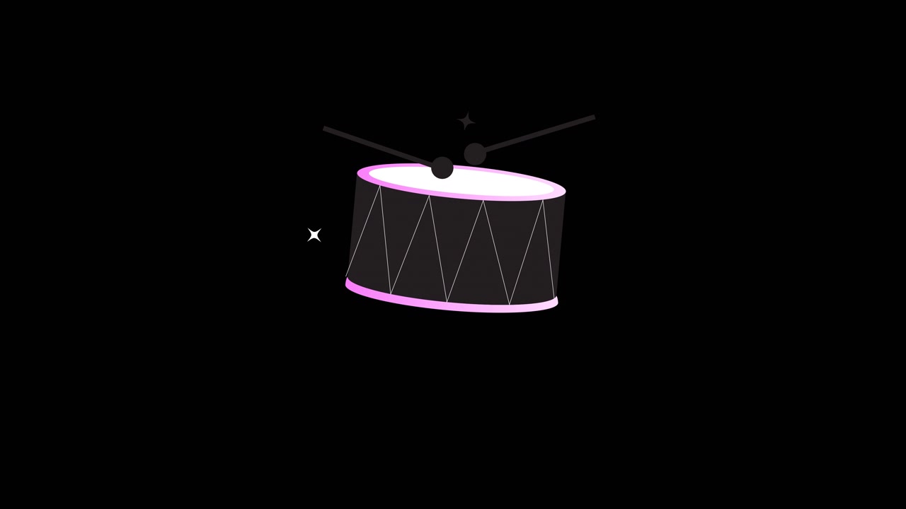Animated Drum with Drumsticks Playing and Sparkling