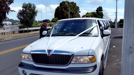 shot of white wedding car or limo